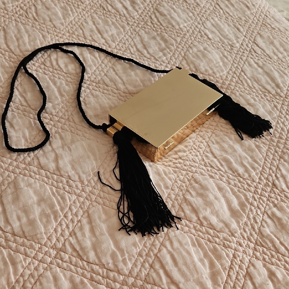 Gold and Black Box Clutch with Tassels